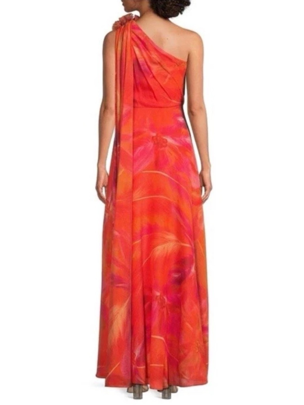 Muse By Marchesa Sz 6 One Shoulder Tangerine Floral Evening Gown Dress NWT $439 - Picture 4 of 16